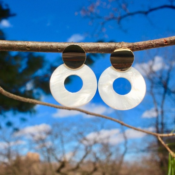 New White Circle Tortoise Shell Dangle Earrings - Picture 7 of 10